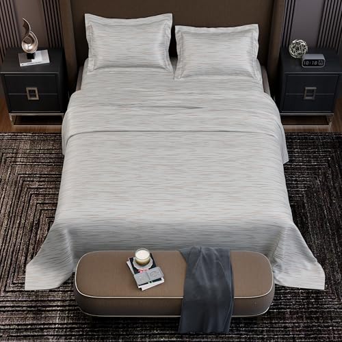 Image of Stoa Paris 350TC Luxstre Cotton Super King Printed Bedding Set for King & Double Size Beds with 2 Pillow Covers, 274 x 274cm Bedsheet, All-Season Comfort, Breathable, Home Decor, Panache 2.0 - White