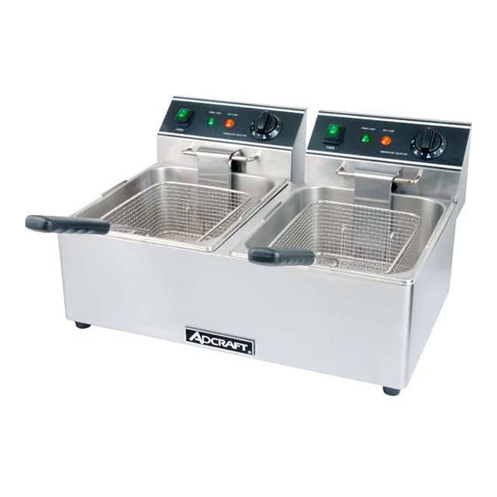 Adcraft DF-6L/2 Electric Countertop Deep Fryer with 30-Pound Double Tank, Stainless Steel, 120v, NSF, Silver