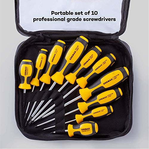 Magnetic Screwdriver Set 10 PCS, CREMAX Professional Cushion Grip 5 Phillips and 5 Flat Head Tips Screwdriver Non-Slip for Repair Home Improvement Craft