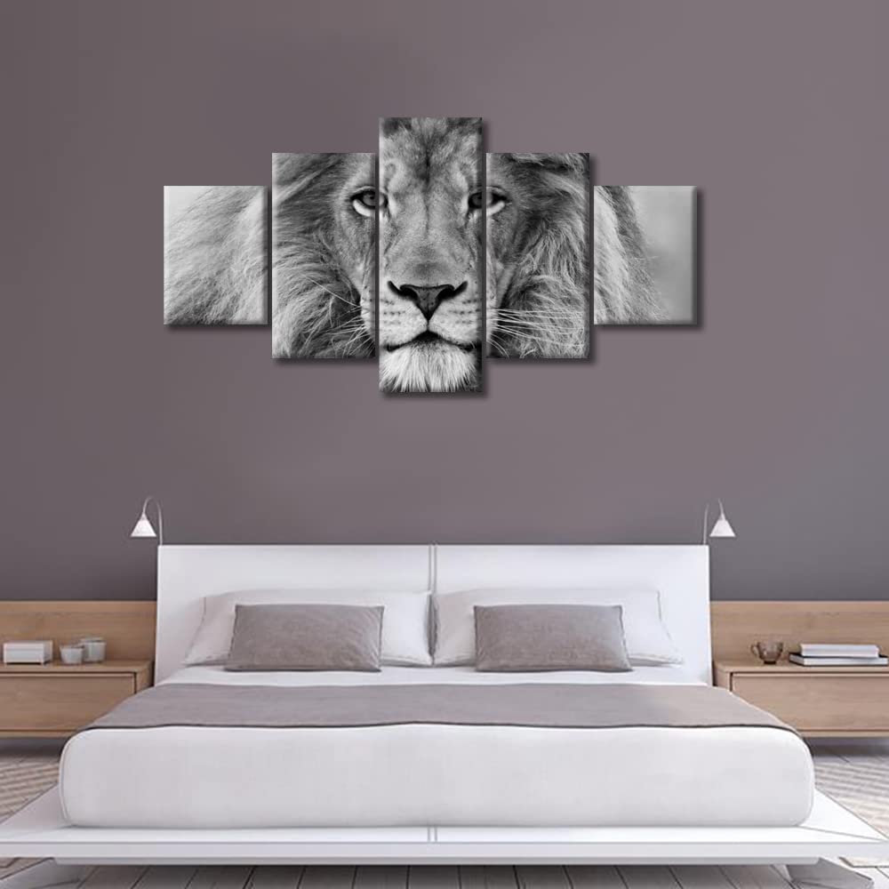 TUMOVO Toile murale à thème tête de lion noir et blanc – peintures d'animaux – images de peintures d'animaux modernes – cadre d'art contemporain prêt à être accroché – 152,4 x 81,3 cm (l x H)