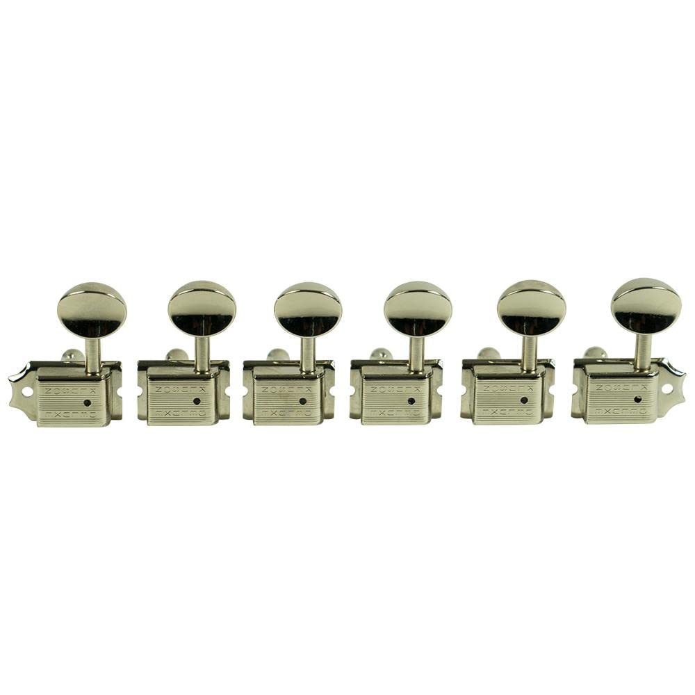 Kluson 6 In Line Left Hand Deluxe Series Tuning Machines - Double Line - Drilled Post - Nickel With