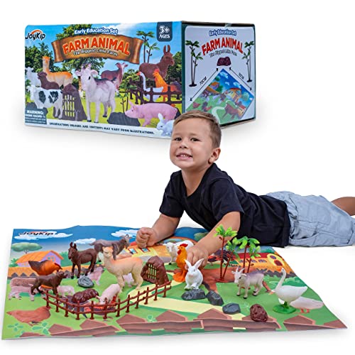 JoyKip Bauernhoftiere Spielfiguren Set mit Spielmatte für Kinder ab 3 Jahren, Spielzeug Figuren- Hund, Pferd, Lama… – Bild 3