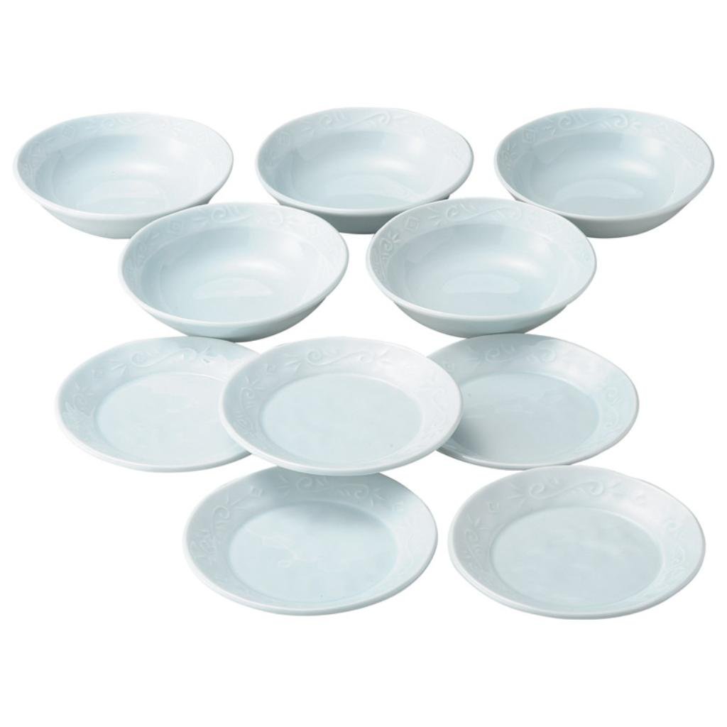 Amazon.co.jp: 有田焼 青白磁 凜水 唐草紋 皿鉢 10客 揃 004