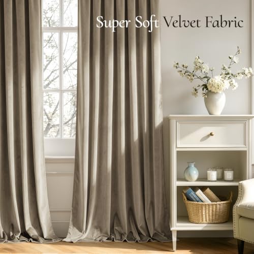 Image of MIULEE Light Taupe Blackout Velvet Curtains Drapes 90 Inch Long 52 inchx90 inch