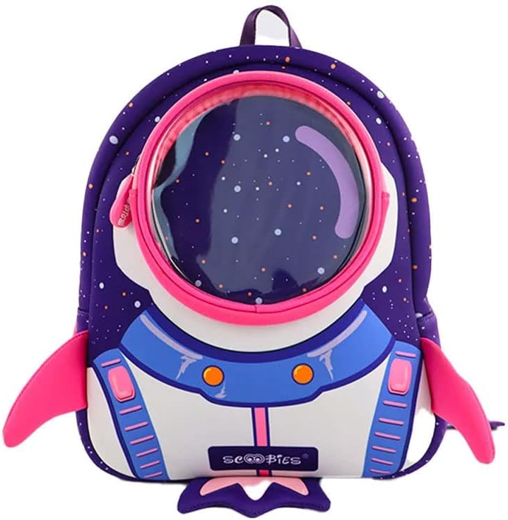 Scoobies Rocket Toddler Bag (Purple) | With Transparent Photo Pocket | Cool Blue Colour | 3D Ergonomic Spacecraft Design | Safety Buckle | Perfect for Preschoolers