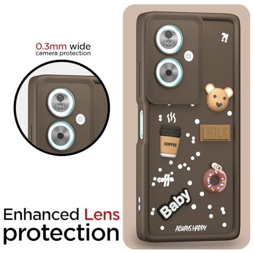 Image of Pikkme Back Cover for Oppo A79 5G | Cute Fun Cartoon 3D Bear Silicone Full Body Protection Bumper Case (Brown)