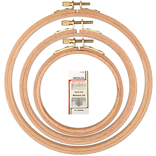 Image of MUFEKUM 3 Pcs 3 Sizes Beech Wood Embroidery Hoops 4 inch 5 inch 6 inch | Cross Stitch Hoop Wooden Circle for Embroidery, Needlework, Art Craft Sewing and Hanging, Wedding Wreath Decoration