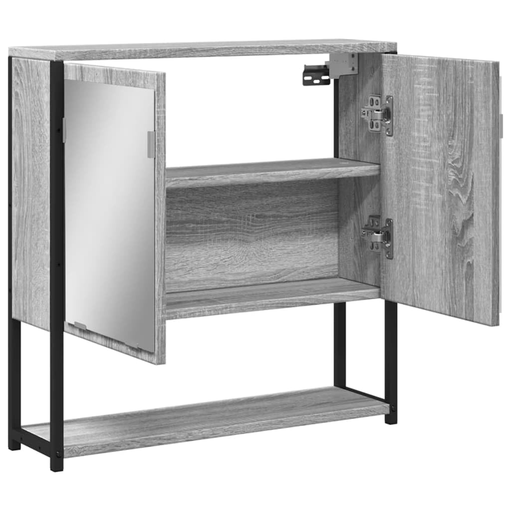Badezimmer Spiegelschrank Grau 60x16x60 cm Holzwerkstoff mit Stauraum, Wandmontage für kleine Räume, klare Glas-Spiegelfläche für Make-up und Rasur