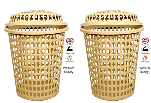 Image of Durable 50 L 2 Laundry Basket with Lid (Cream)