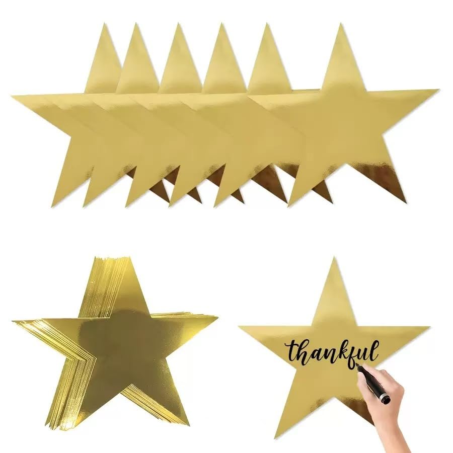 Merzio 40 Pcs Gold Star Cutouts 6 Inch Double Sided Paper Stars Glitter Star Card for Classroom Bulletin Board Wedding Birthday Party Decorations