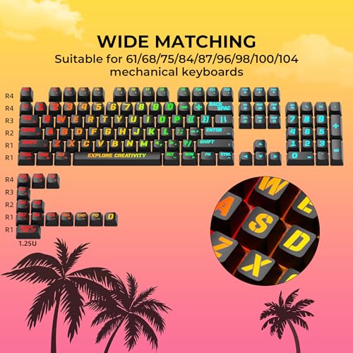 Image of HITIME x XVX Keycaps 60 75 100 Percent - Shine Through Custom Keycaps w /IMD Tech, Large Font, Big Lettering Key Cap for Mechanical Keyboards, Full 118 Key Set, OEM Profile, Black