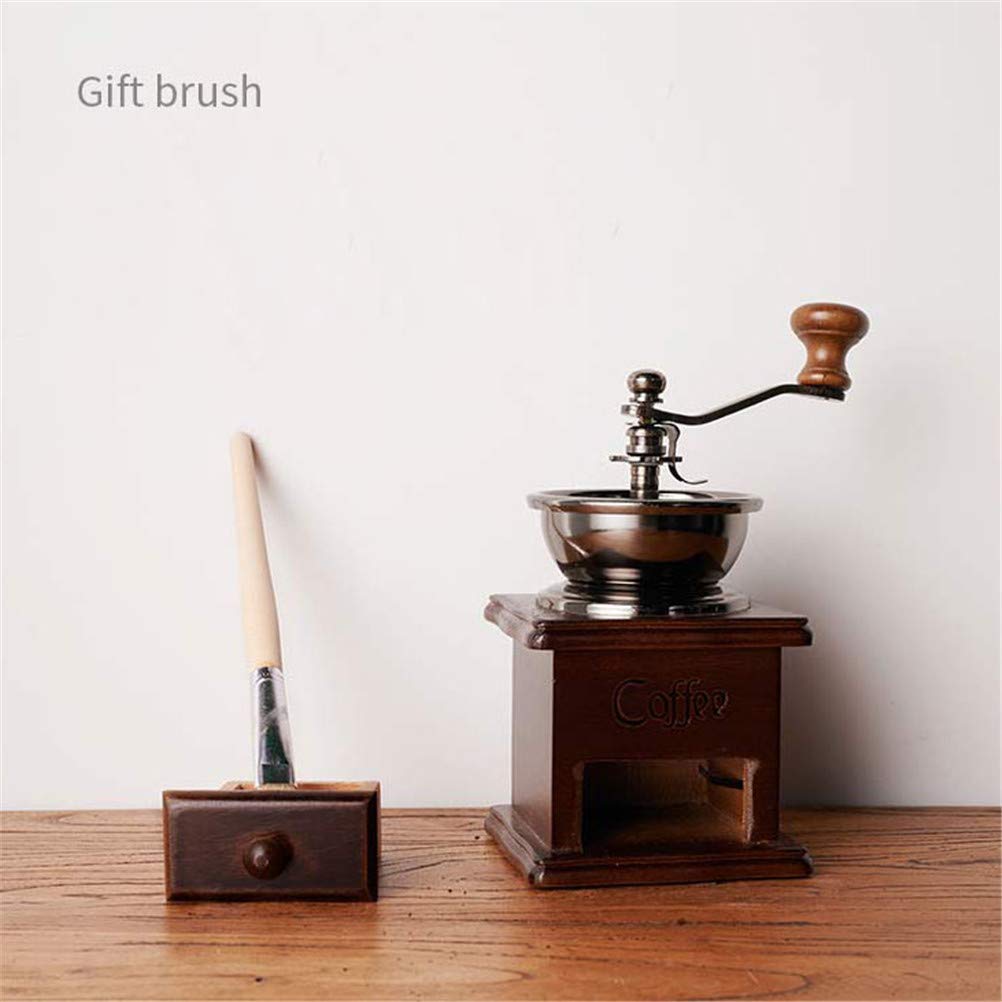 Macinino manuale per chicchi di caffè retrò classico portatile a manovella caffettiera in legno per spezie mini macina con spazzola pulita regalo amante del caffè utensile da cucina