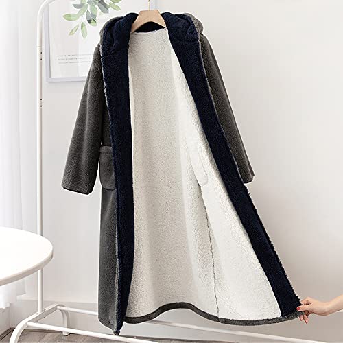 Men's Warm Hooded Robe, Long Thick And Fleece, Lazy Casual Loungewear4