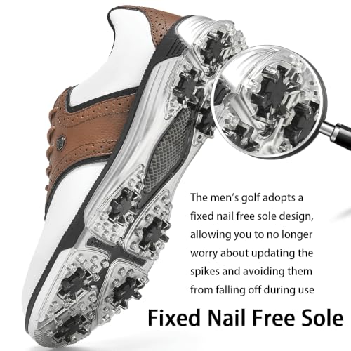 Image of Mens Golf Shoes Traditions Waterproof with Fixed Spikeless Sole Professional
