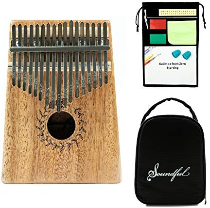 Soundful 17 Key Kalimba Thumb Piano, Solid Mahogany Body Finger Piano, Professional Mbira Musical Instrument with Tuning Hammer and Protective Case