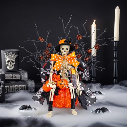 Décoration de table Halloween sans entretien avec fleurs et squelette