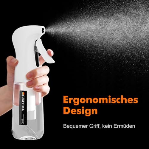 GRIFEMA Sprühflasche 200ml - Wasserzerstäuber mit 0,2mm Präzisionsdüse für Haarpflege, Gesicht und Pflanzen - Nachfüllbare Spritzflasche aus BPA-freiem PET-Kunststoff, Weiß