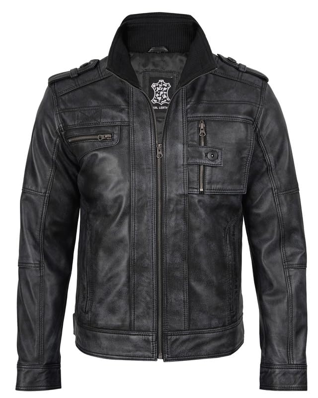 Image of Decrum Real Mens Leather Jacket - Cafe Racer Style Casual Leather Jackets For Men