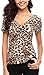 MISS MOLY Womens Leopard Print Top Off Shoulder Ruched Front V Neck Casual Summer Shirt Tees Blouse M