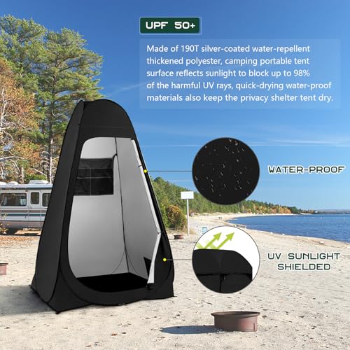 Image of BRIAN & DANY Pop Up Shower Tent, 6.9 FT Tall Changing Tent with Rain Shelter & Windows, Portable Privacy Tent for Camping, Toilet or Bathroom, UPF 50+ & Waterproof, 47.2 inch x 47.2 inch x 82.7 inch, Black
