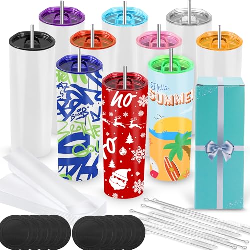 Joyclub 20oz Sublimation Tumblers with Colorful Lids 10-pack