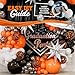 ALL-IN-1 Orange Black White Balloons Arch Kit with BONUS Starburst Balloons – Small & Large White Orange Black Balloons – Party Decorations for Graduation, Birthday Bengals, Halloween, Harley Davidson