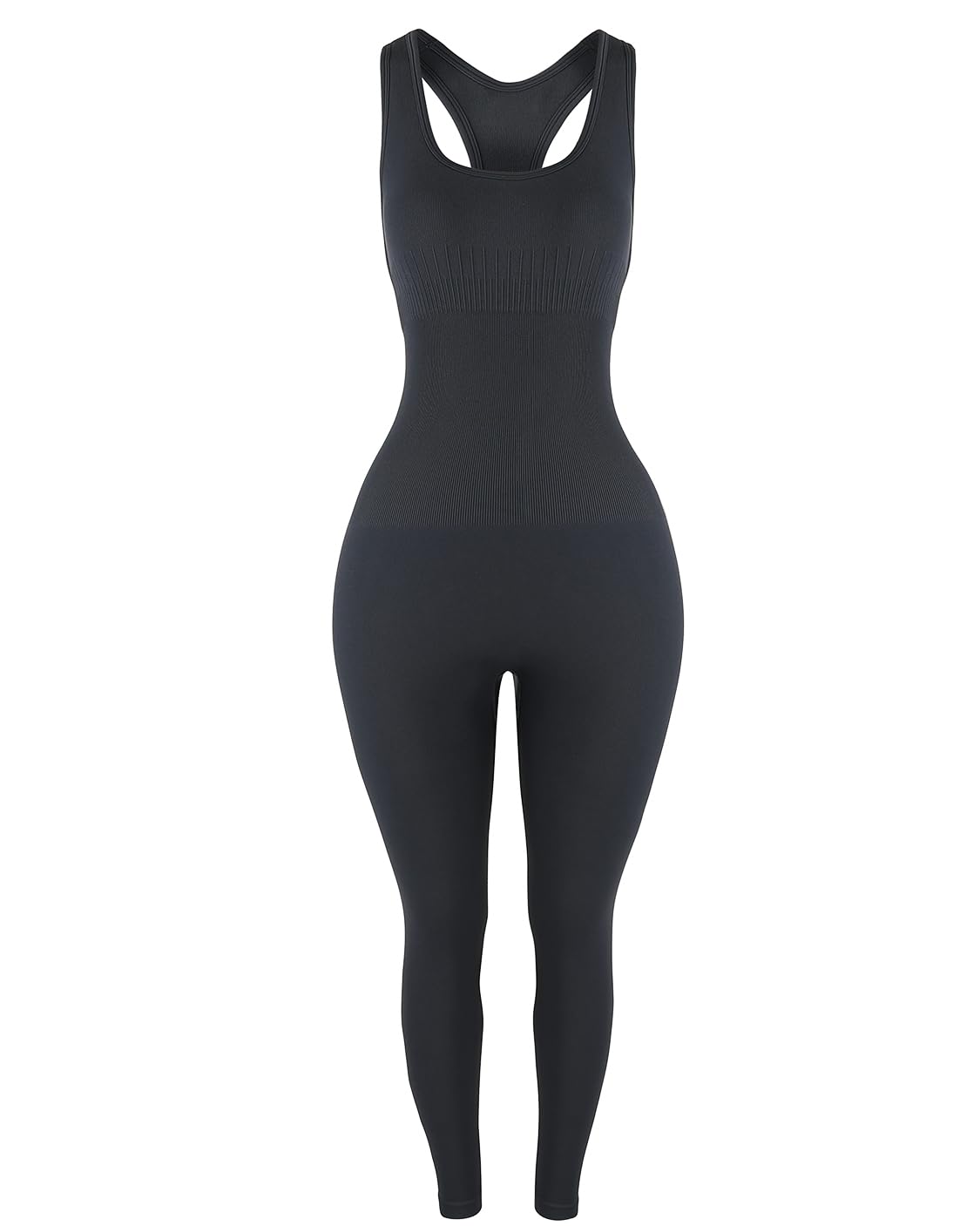 Power Workout Jumpsuit for Women Yoga Gym Seamless One Piece Racerback Tummy Control Padded Bra Jumpsuit