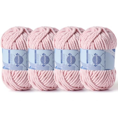 Image of 4 Pack Chunky Chenille Yarn for Crocheting, Baby Yarn for Crocheting Soft Blankets, Bulky Yarns for Crochet Amigurumi, 400g (297yds) Fluffy Velvet Yarns for Hand Knitting (4 Pink)