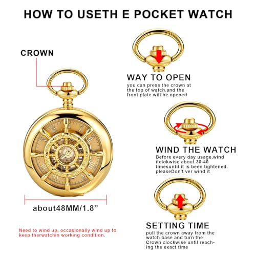Image of Men's Mechanical Pocket Watch Black Rudder Pattern Double Open Hollow Roman Numerals Pocket Watch