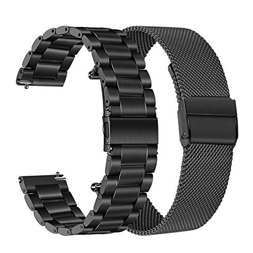 TRUMiRR Band Sets for Garmin Vivoactive 6 5 3 / Approach S50 S44, 20mm Solid Stainless Steel Watchband + Mesh Strap for Forerunner 570 42mm / Venu Sq 2