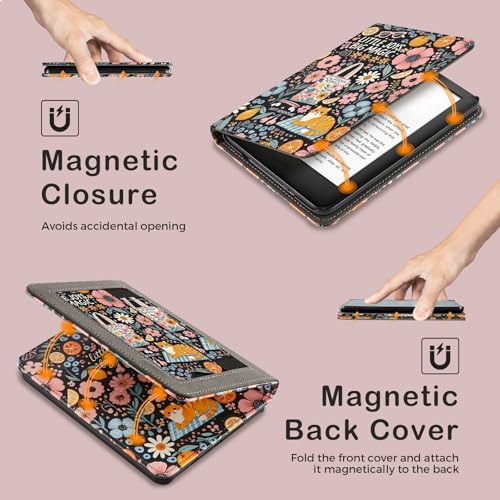 Image of CoBak Case for 6 inch E-Reader - PU Leather Smart Cover with Auto Sleep /Wake & Hand Strap, not Compatible with Kobo Clara,Little Joys