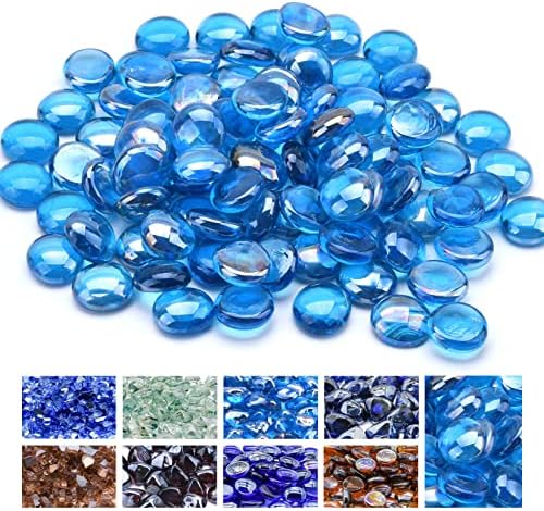 GasSaf Blue Fire Glass Beads for Outdoor Fire Pit, Fireplace and fire Pit Table, 3/4 Inch Glass(10 Pound)(Caribbean Blue Luster)