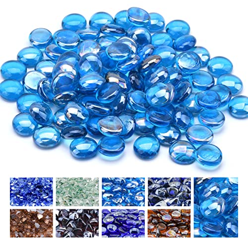 Gassaf Blue Fire Glass Beads For Outdoor Fire Pit, Fireplace And Fire Pit Table, 3/4 Inch Glass(10 Pound)(Caribbean Blue Luster) #TOP18