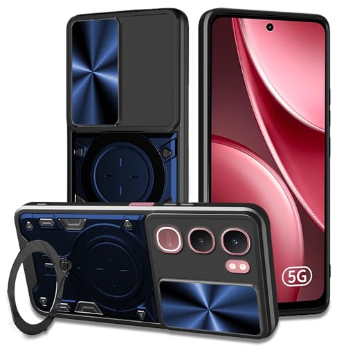 Image of AESTMO Armor Vivo Y31 5G Bumper Back Case Cover | Ring Holder & CD Pattern Sliding Camera Shutter Cover | Back Case Cover for Vivo Y31 5G (Blue)
