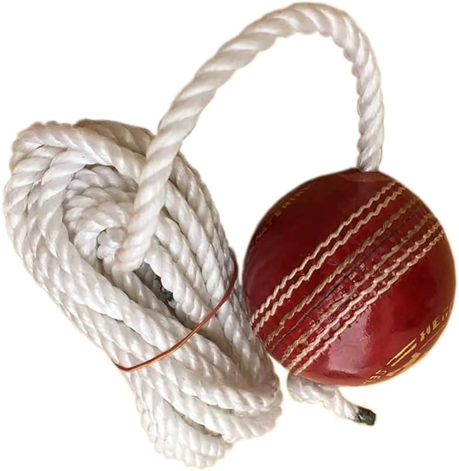Balle suspendue de cricket en cuir rouge DLGF avec corde de serrage pour sport