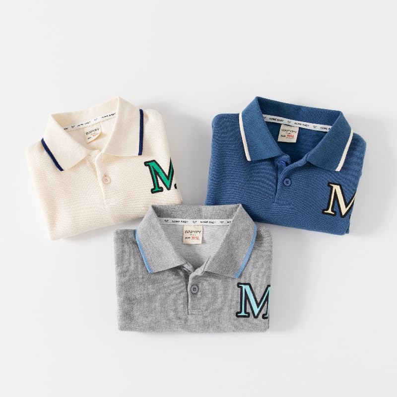 Meufam Toddler Boys Solid Pique Polo Long Sleeve Tee Shirt Thermal Tops Kids Soft Little Boys Uniform T-Shirt3