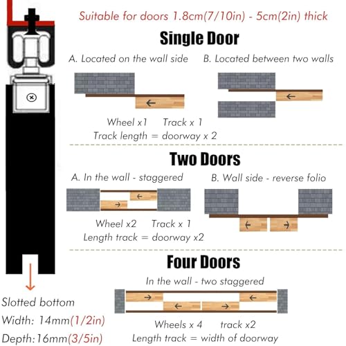 Kit de Herrajes para Puerta Corredera de Bolsillo de Aluminio 3ft 8ft 10ft 12ft 13ft, Sistema Comercial de Seguimiento para Puerta Granero, Riel para Puerta de Armario para 2 a 4 Puertas con Polea de Acero Inoxidable (Marrón, 100cm/3.3ft/39.4in) miniatura 5
