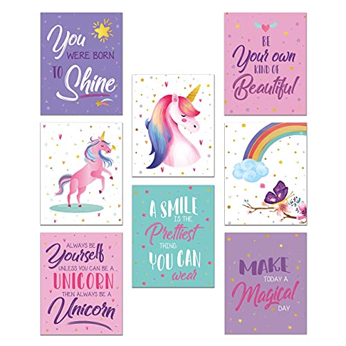 Unicorn Bedroom Decor for Girls, Unicorn Posters for Girls Room, Unicorn Room Decor for Girls Bedroom, Unicorn Pictures Wall Decor, Unicorn Wall Art, Set of 8 Girls Room Decor Prints 8x10"