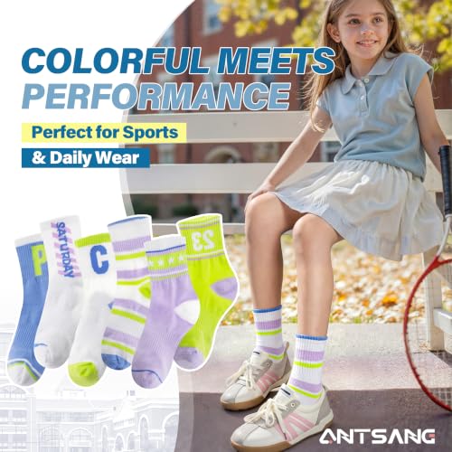 Image of ANTSANG Kids Boys Girls Athletic Cotton Socks,6 Pairs Youth Teen Crew Socks
