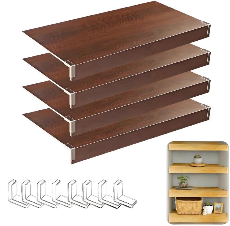 Wire Shelf Cover 16x44 inch, 4Pcs Faux Wood Shelf Covers for Wire Shelving, 3 in High Wires Rack Covers for Shelves, Waterproof PVC Shelfs Cover for Pantry Kitchen Closet Bathroom Office