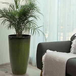 Worth garden 235 h large plastic planters set of 2 gradient green glossy smooth finish tall plant pots for indoor outdoor use decorative lightweight flower pots for front porch patio deck  urban country home decor