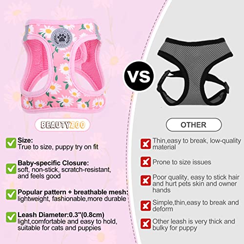 BEAUTYZOO Step in Dog Harness and Leash Set, Floral Pattern Reflective Dog Harness No Pull No Choke Puppy Harness for XXS XS S Dogs Cats, Soft Padded Mesh Vest Harnesses for Girl and Boy Pets by BEAUTYZOO - Image 3