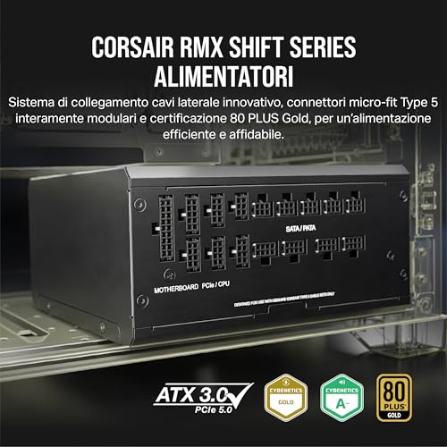 Corsair RM1200x SHIFT Alimentatore ATX Interamente Modulare - Interfaccia Modulare Laterale - Compatibilità con ATX 3.1 e PCIe 5.1 - Modalità della Ventola Zero RPM - Nero - Immagine 1