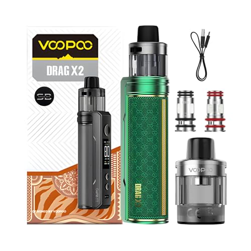 Voopoo Drag X2 Vape Kit [Moss Green] - Available in 16 colours - Type-C Fast Charge 18650 Battery (sold separately) 80W 0.96 TFT - Compatible with PnP X Pods & Coils - No Nicotine