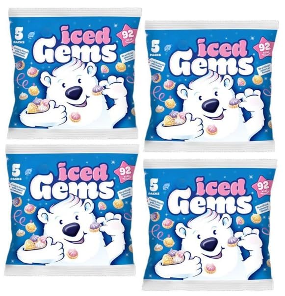 Iced Gems Colourful Crunchy Mini Biscuits with sweet icing 23g - Party Snack food kids lovers Lunch box Best Party Treats Total (20 Bags x 23g)