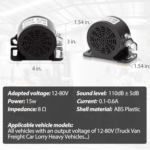 Image of MIRKOO Backup Alarm 110dB 12V-80V DC Waterproof Industrial Heavy-Duty Backup Reverse Warning Alarm Super Loud Beeper for Truck Van Freight Car Lorry Heavy Vehicles (Self-Grounding Metal Sheet-2PC)