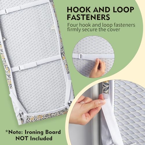 Image of Seiritex 14 x 42 inch Over the Door Ironing Board Cover, Heat Reflective and Thick Padding, with Hook and Loop Fasteners Wall Iron Board Cover (Flora Update Version)