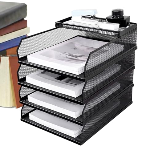 Vassoio portadocumenti impilabile in rete metallica per notebook e documenti Slish Desk Sto Rack efficiente porta carta per uso domestico e ufficio