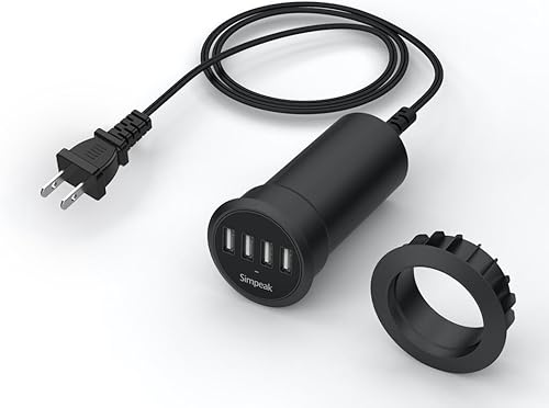 Miniatura 5 de Estación de carga Simpeak de 30 W para escritorio con 4 puertos USB que se monta en la arandela de 2.0'' / 2.4" de la mesa de computadora, con cable
