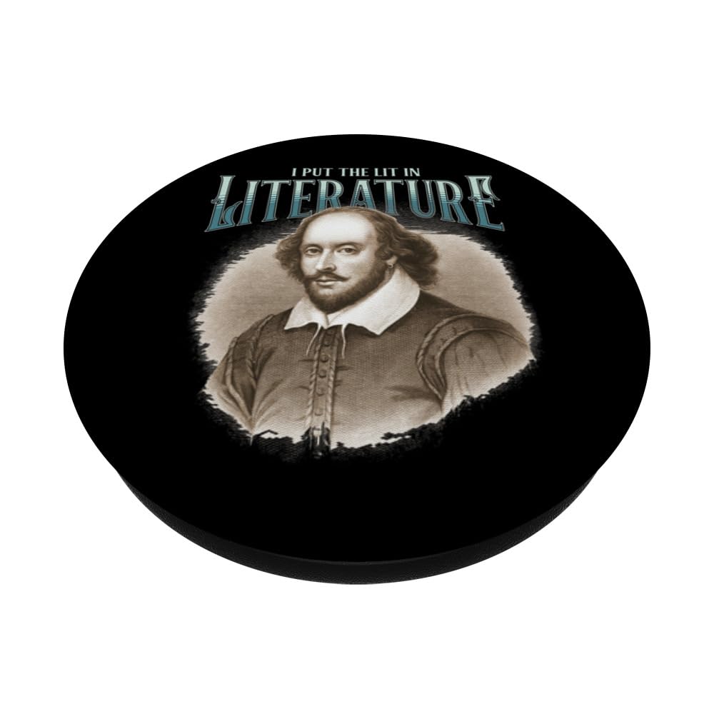 I Put The Lit In Literature William Shakespeare PopSockets Swappable PopGrip, Black - Image 2